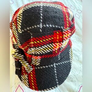 Plaid cab hat with bow stretch back for one size fits all